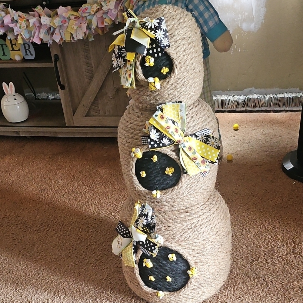 Decorative Twine Snowman with Yellow and Black Accents